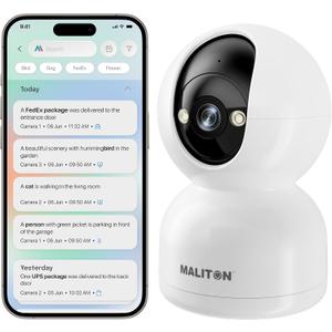 Maliton Security Camera Indoor 2K, WiFi Camera for Home Security with Smart AI Motion Detection, Baby Monitor Pet/Dog Ca with Phone App, 360 Pan/Tilt for Room, Color Night Vision, 2-Way Audio