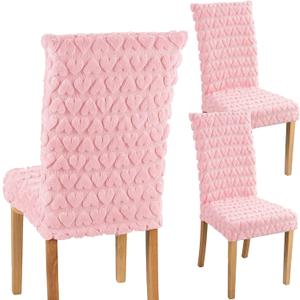 VitalCozy Pink Heart Dining Chair Covers Set of 2 Valentine's Day Chair Covers Cute Faux Fur Soft Heart Seat Slip Covers for Dorm Home Bedroom Valentines Day Gifts Wedding Party Decor