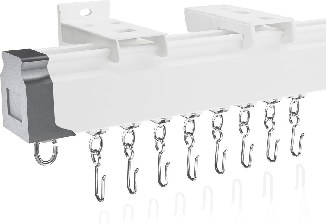 Jos & Haz Ceiling Curtain Track Set  3ft-13ft / 4 Meter  Premium Heavy Duty Curtain Track, Ceiling Mount and Wall Mount for Room Divider, Living Room, Bedroom, Office (White)