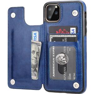 for iPhone 11 Pro Max Wallet Case with Card Holder,OT ONETOP PU Leather Kickstand Card Slots Case,Double Magnetic Clasp and Durable Shockproof Cover for iPhone 11 Pro Max 6.5 Inch (Blue)
