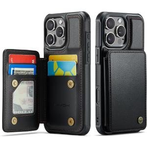 Vinich for iPhone 16 Pro 6.3" Wallet Case with Card Holder, RFID Blocking Credit Slots Kickstand Shockproof Phone Cover for Women Men, Black