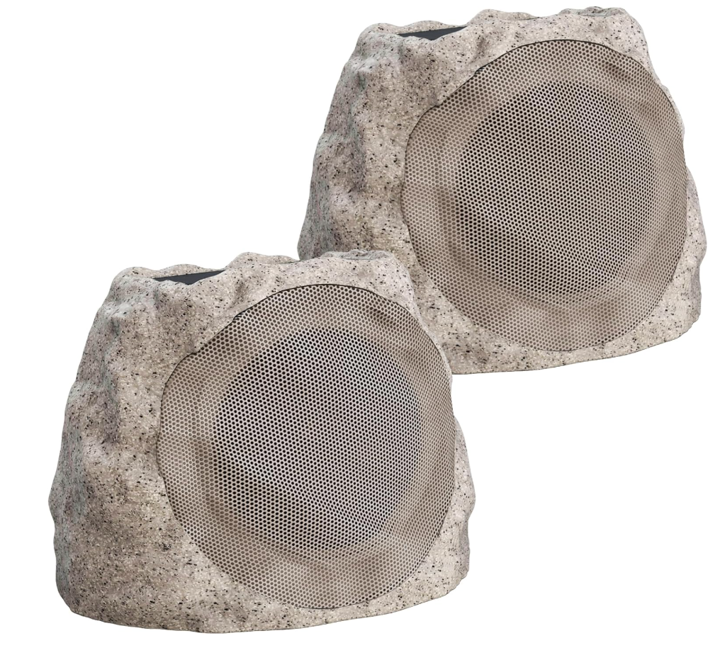 Outdoor Speakers With Lights Show Bluetooth Speakers Waterproof Patio TWS Connection Outdoor Bluetooth Speakers Wireless Solar Powered and Rechargeable Rock Speakers for Patio Pool 2Packs(Stone)