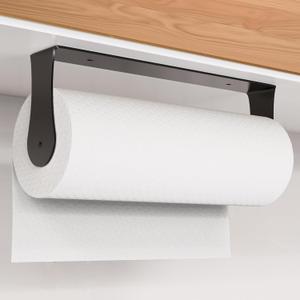 HZE Paper Towel Holder Under Cabinet, Wall Mount, Stainless Steel Paper Towel Holder for Kitchen and Bathroom, Adhesive or Screws, Silver (Black)