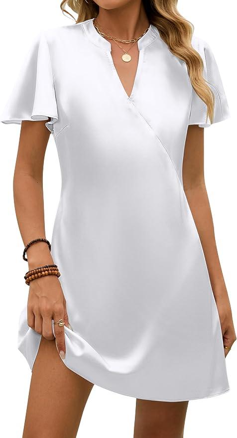 Blooming Jelly Womens Swimsuit Coverup Beach Swimwear Cover Ups Beach Mini Dresses Butterfly Sleeves (L, White)
