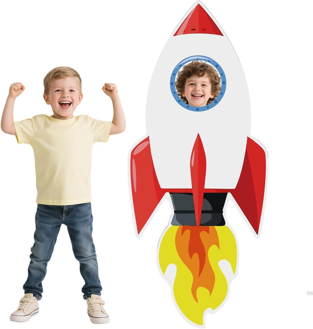 55.2" Rocket Cardboard Cutout Life-Size Stand-Up Space Photo Booth Prop and Backdrop, Rocket Cardboard for Space Birthday Party Decoration, Science Theme Event Classroom Educational Display