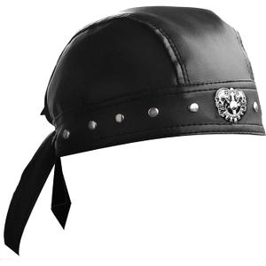 punkman2000 Cycling Bandana Doo Rags Adjustable Skull Cap Motorcycle Biker Leather Cap Black