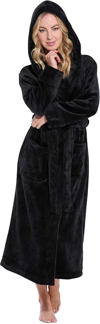 Turquaz Oversize Premium Luxury Ultra Soft Warm Robes for Women Plush Fleece Bathrobe for Women with and Spacious Pockets (Black, S)