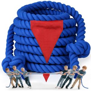 Tug of a War Rope for Kids and Adult, 25FT Tag o War Ropes with Flag for Outdoor, Outside Carnival, Lawn, Field, Team Building Game, Safety Cord for School and Church, Blue