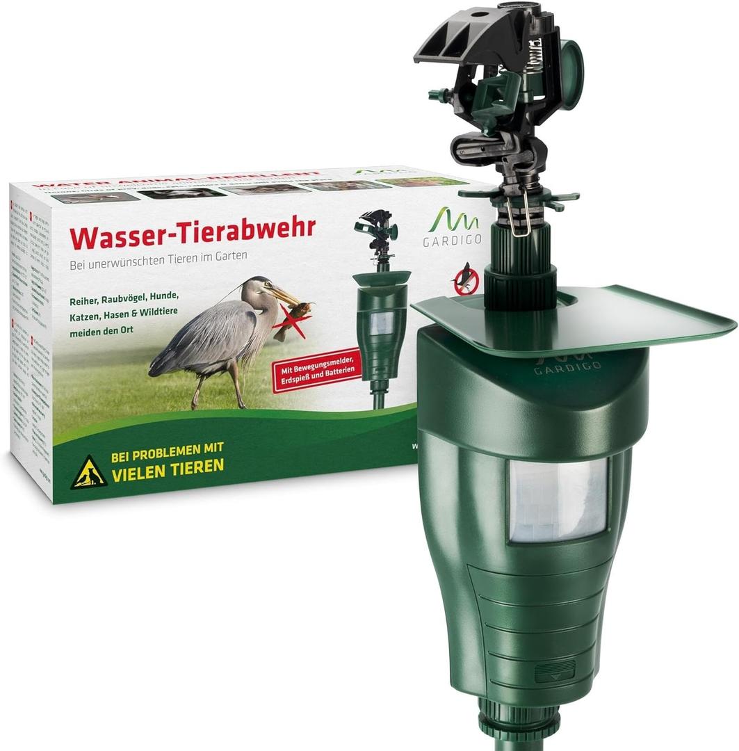 GARDIGO Water Jet Animal Repellent | Bird Repellent, Heron Repellent, Cat Repellent Garden | Motion Activated Sprinkler | Up to 33ft Range | Pigeon Deterrent Heron Scarer | Batteries Included