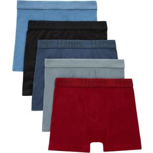 boys Hanes Originals Ultimate Supersoft Boys' Boxer Brief Underwear, Assorted, 5-pack (Small, Red/Blue/Black)