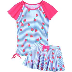 BAOHULU Girls Rash Guard 2 Pieces Bathing Suit UPF50+ Swimsuit with Swimming Skirt Swimwear, 6