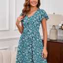 Heymoments Women's Ruffle Sleeve V Neck Swing Sundress Summer Casual A-Line Midi Dress with Pockets S-2XL (Green, XXL)