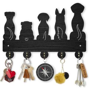 MAYJOYDIY Dog Coat Rack Wall Mount 11.87.9inch 5 Style Key Holder for Wall Decorative Wood Black Key Rack Hanger Organizer 5 Alloy Hooks for Leash Wall Art Decor Dog Lover Gift