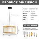Bamboo Adjustable Height Pendant Light 16" Boho Rustic Farmhouse Chandelier