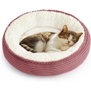 Love's cabin Round Donut Cat and Dog Cushion Bed, 20in Pet Bed for Cats or Small Dogs, Anti-Slip & Water-Resistant Bottom, Super Soft Durable Fabric Pet beds, Washable Luxury Bed Dusty Rose Stripe (19.7"L x 19.7"W x 5.9"Th)
