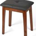 Solid Wood Vanity Stool with Cushion, 11" D x 15" W x 18" H - Small Wooden Ottoman Bench Chair Padded Seat for Bedroom/Living Room/Office/Makeup Vanity/Closet/Desk - Dark Grey