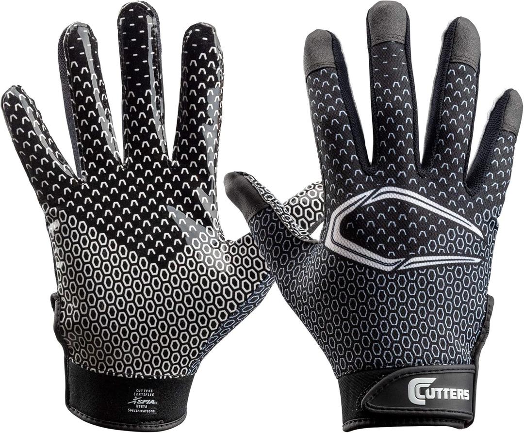 Cutters Football Gloves - Game Day Football Receiver Gloves with High Tack Silicone Grip, Superior Support and Protection, Adult & Youth (Black Fade) S/M