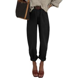 Astylish Womens High Waisted Baggy Jeans Boyfriend Cropped Loose Denim Pants (18, Black)