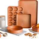 Gotham Steel Non Stick Ceramic Bakeware Set, 5 Piece No Warp & Dishwasher Safe Baking Set, Baking Pans Set with Round & Square Baking Pan, Muffin Pan, Loaf Pan & Baking Sheet for oven, 100% PFOA Free