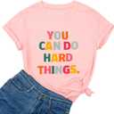 Ykomow You Can Do Hard Things Teacher T Shirt Womens Let it Be Live Happy Happiness Graphic Tees (Pink, L)