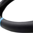 Quick Install Sporty Perforated Nappa Leather Steering Wheel Cover with Blue Stripe Universal fit 14½" to 15" Car SUV Pickup 14.5 to 15 inches Napa