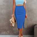 Pink Queen Women's Dresses Crew Neck Sleeveless Cutout Side Slit Bodycon Midi Party Dress (Blue, L)