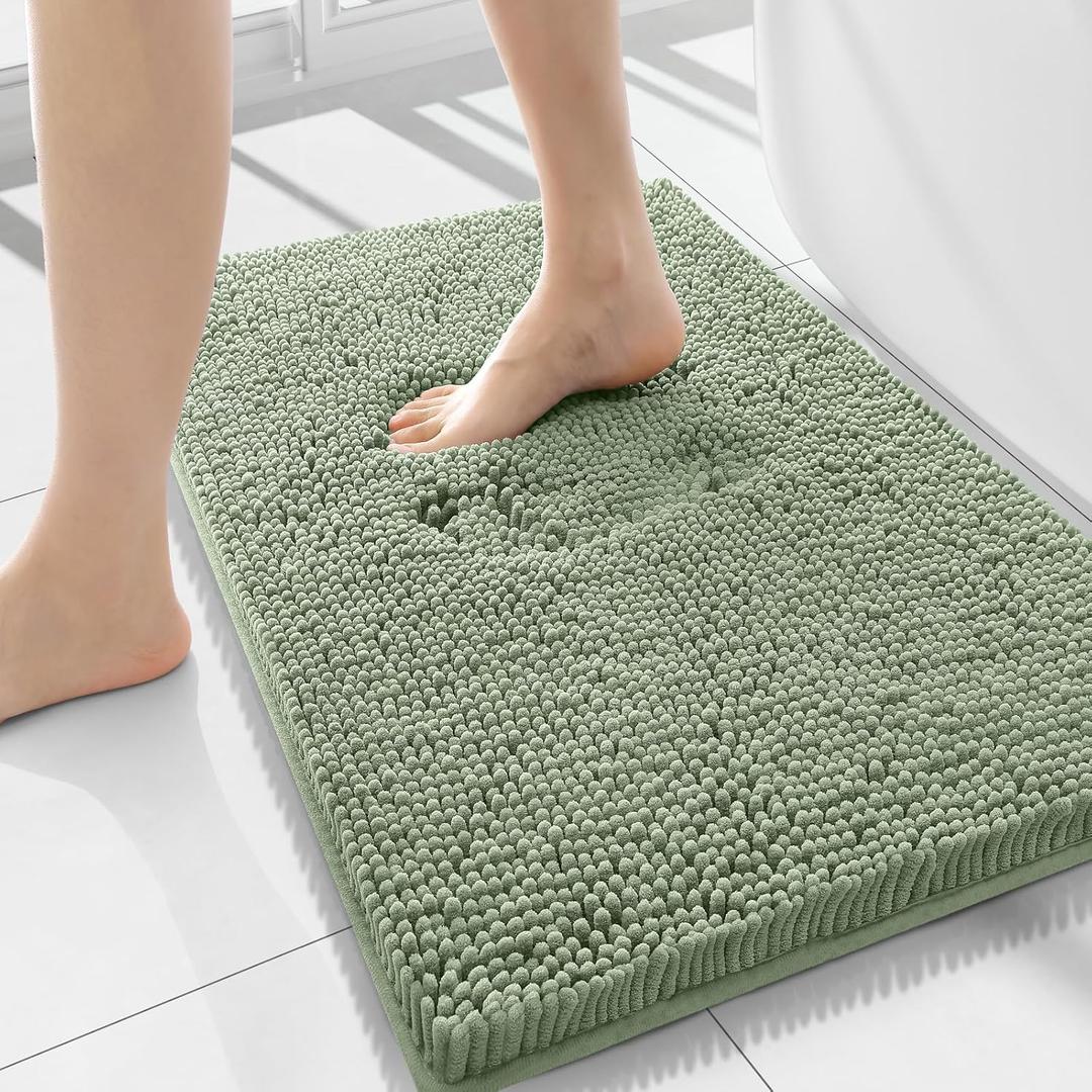 Smiry Luxury Chenille Bathroom Rugs 34x21, Extra Soft and Absorbent Shaggy Bath Mat, Machine Washable, Non-Slip Plush Carpet Runner for Tub, Shower, and Floor, Home Decor Accessories, Sage Green