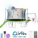 Lyromix 12-14FT Trampoline With Slide, Swings, Basketball Hoop and Ladder - ASTM Approved Outdoor Backyard Recreational Equipment With Net, Capacity for 5-7 Kids and Adults