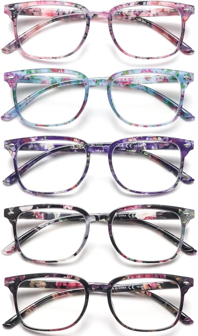 5 Pack Reading Glasses Blue Light Blocking for Women,Computer Readers with Spring Hinge (Multicolor-c7)