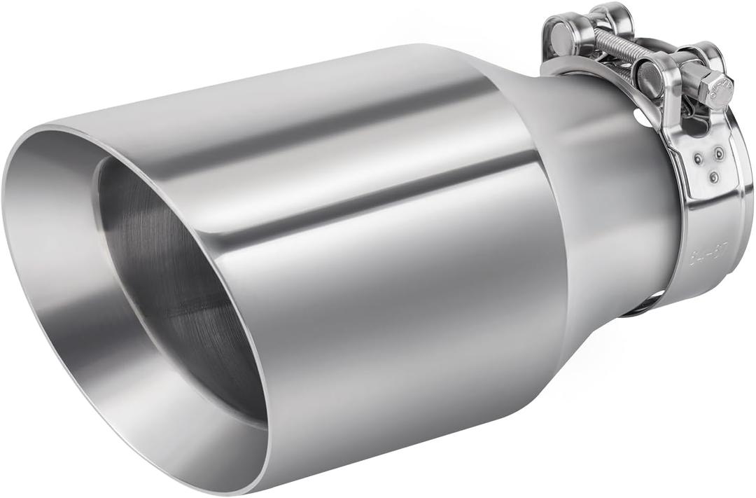 2.5 to 3.5 Inch Exhaust Tip 2.5"Inlet to 3.5"Outlet Exhaust Tips 6.7" Length Muffler Tip 304 Stainless Steel Tailpipe Diesel Exhaust Tip Double Wall Polished Slant Cut Clamp On (Sliver)