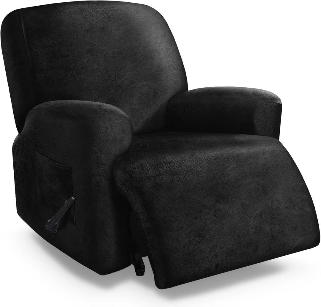 molasofa Leather Like Oversized Recliner Chair Covers, Extra Large Big Man 4 Pieces Lazy Boy Recliner Cover for Wide Recliner Chair for Pets Kids Washable(X-Large, Black) (XL 1 Seater)
