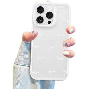 Jusy Compatible with iPhone 14 Pro Bow Phone Case, Cute Clear Ribbon Bowknot Pattern Aesthetic Soft TPU Transparent Cases Protective Phone Cover for Women Girly - White, 4 Pack