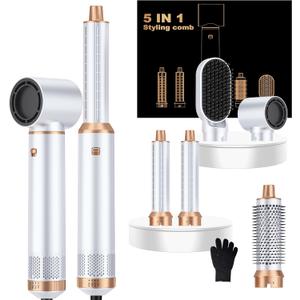 5 in ONE Hair Dryer Brush, Blow Dryer Curling Wand Hair Styling Tools Set, Ionic Hot Air Brush Round Brush Blow Dryer, Left&Right Styler 100-120V