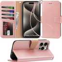 Arae Compatible with iPhone 15 Pro Max Case with Card Holder and Wrist Strap Wallet Flip Cover for iPhone 15 Pro Max 6.7 inch,Rose Gold