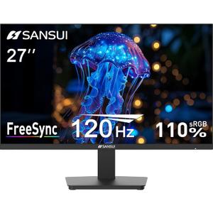 SANSUI 27 Inch Computer Monitor 120Hz, FHD 1080P IPS Monitor, HDMI DP Ports FreeSync, HDR 110% sRGB, Tilt Adjustable Frameless VESA Compatible for Office and Home (HDMI Cable Included)
