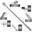 3/8-Inch Drive Flex Head Ratchet With Long Handle - 72 Tooth Quick Release Swivel Socket Wrench - Cr-Mo Head, Flexible Handle - 18/457mm