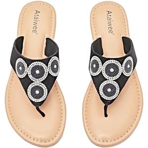 Ataiwee Women's Flat Slide Sandals - Comfortable Bling Simple Strappy Bohemian Thong Summer Flat Sandals, Size: 8.5