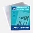 Samsill 100 Pack Transparent Printer Sheets, Projector Film, Clear Transparency Film for Laser Jet Printers, 8.5 x 11 Inch Sheets - Black Image Only,