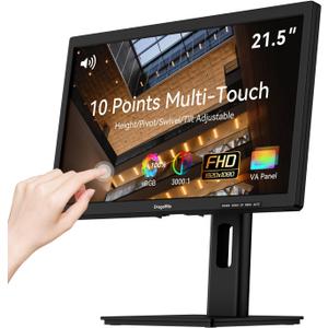 21.5 Inch Touchscreen Monitor VA Panel FHD 1920x1080P, 3000:1 Contrast, 100% sRGB, Height/Pivot/Swivel/Tilt Adjustable PC Touch Screen Computer Display 75Hz, HDMI, VGA, Type-B, Built-in Speakers, VESA