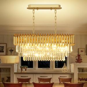 31.5" 8-Light Gold K9 Crystal Chandelier, Luxury Rectangular Raindrop Pendant Light with Adjustable Chain, Hanging Chandeliers for Dining Room, Kitchen Island, Living Room