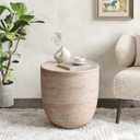 Christopher Knight Home Jaym 15.75" H Indoor Outdoor Accent Side Table, Patio Decorative End Table, Barrel-Shaped Lightweight Concrete Garden Stool for Patio Balcony & Garden Decor, Travertine, 15.50" W x 15.50" D x 15.75" H