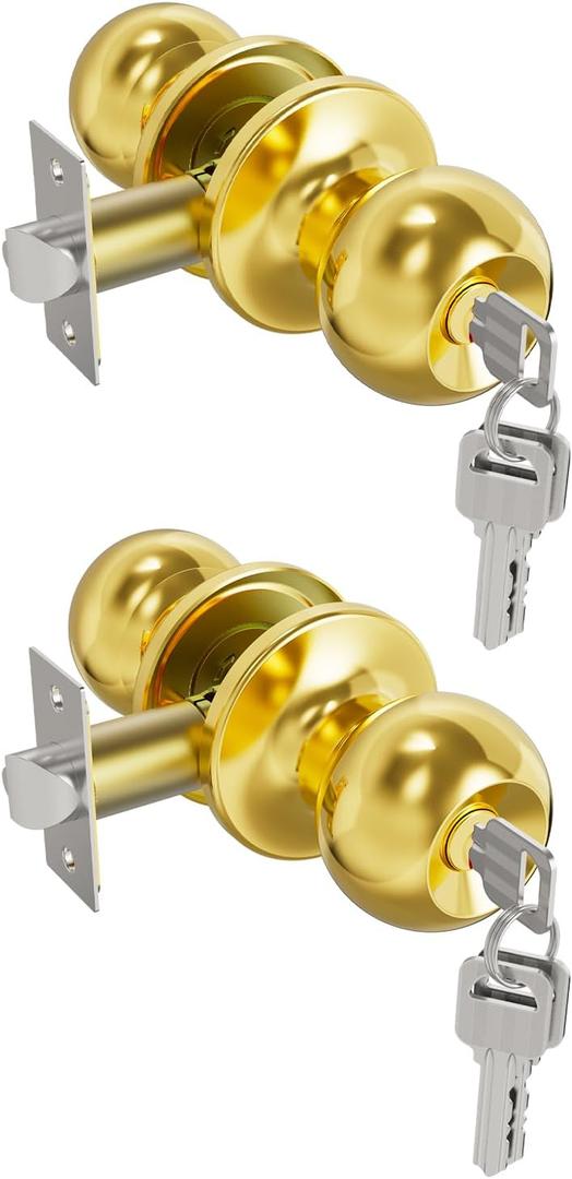 Door Knobs with Lock and Keys, Interior and Exterior Door Lock Standard Ball Door Locks for Bedrooms Bathroom, 8 Packs