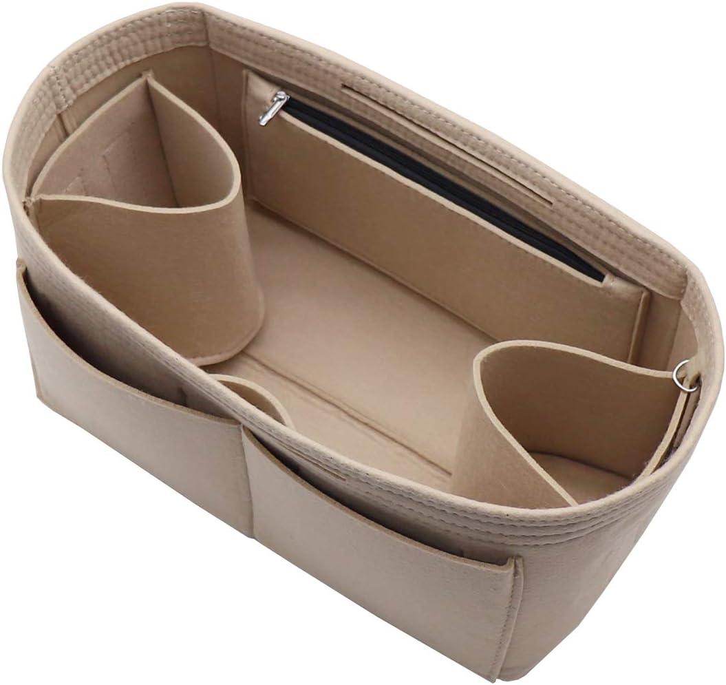 LEXSION Felt Purse Organizer Insert Zipper Pocket with Two Removeable Bottle Holder (Slender Medium, Beige)