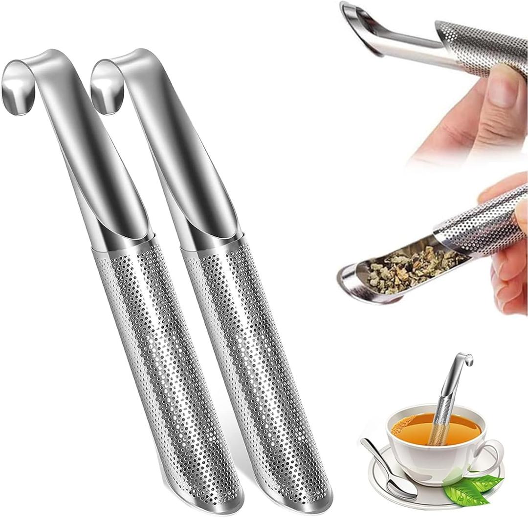 2 PCS Stainless Steel Tea Diffuser, 2025 New Stainless Steel Tea Infuser, Mesh Strainer with Hanging Hook Handle, Tea Bags for Loose Leaf Tea, Tea Artifact Creative Pipe