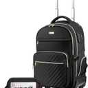 star cloud Rolling Backpack for Women, 21"x14"x9",45L Travel Backpack with Wheels and USB & Type-C Charging Ports, Fits 17.3", Water-Resistant Carry-On Luggage for Work & Travel (Black)