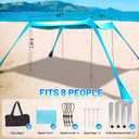 Family Beach Tent Canopy Sun Shade, Pop Up Grande Beach Tent Sun Shelter Stability 4 Poles with Portable Carry Bag Outdoor Shade for Fishing Backyard Camping, Turquoise, 10x10FT 4Pole