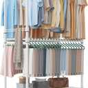 Homdox Heavy Duty Rolling Clothes Rack, Adjustable Clothing Rack for Hanging Clothes, Portable Closet Rack with 4 Hanging Rods, 2 Storage Shelves, 35.5" W x 20.5" D x 80" H, White