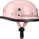 Yesmotor Motorcycle Half Helmet Retro German Handmade Leather Half Face Quick Release Buckle & Goggles - DOT Approved (Pink, XL)