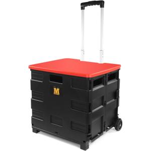 MaxWorks 50830 Collapsible Black Rolling Folding Dolly Cart for Teachers - Multi-Functional Teacher Dolly with Extra Storage, Durable Wheels, and Easy-to-Fold Design for Classroom, Office, Shopping