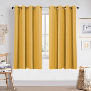 Blackout Yellow Curtains 63 Inches Long for Girls Room Bedroom Window Treatment Thermal Insulated Room Darkening Grommet Summer Kids Mustard Yellow Curtains Drapes for Living Room 1 Pair 52W x 63L